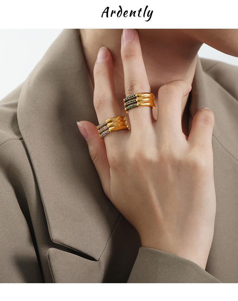 Three-layered sparkling stone ring