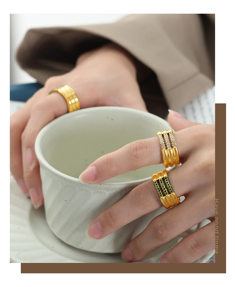 Three-layered sparkling stone ring