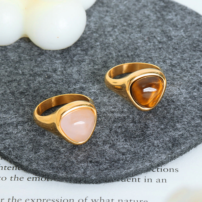 Triangular pink natural stone ring