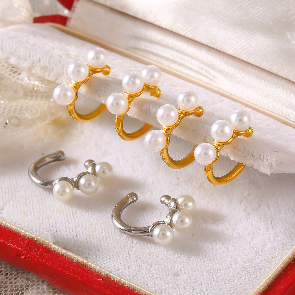 U-SHAPED INLAID IMITATION PEARL EARRINGS