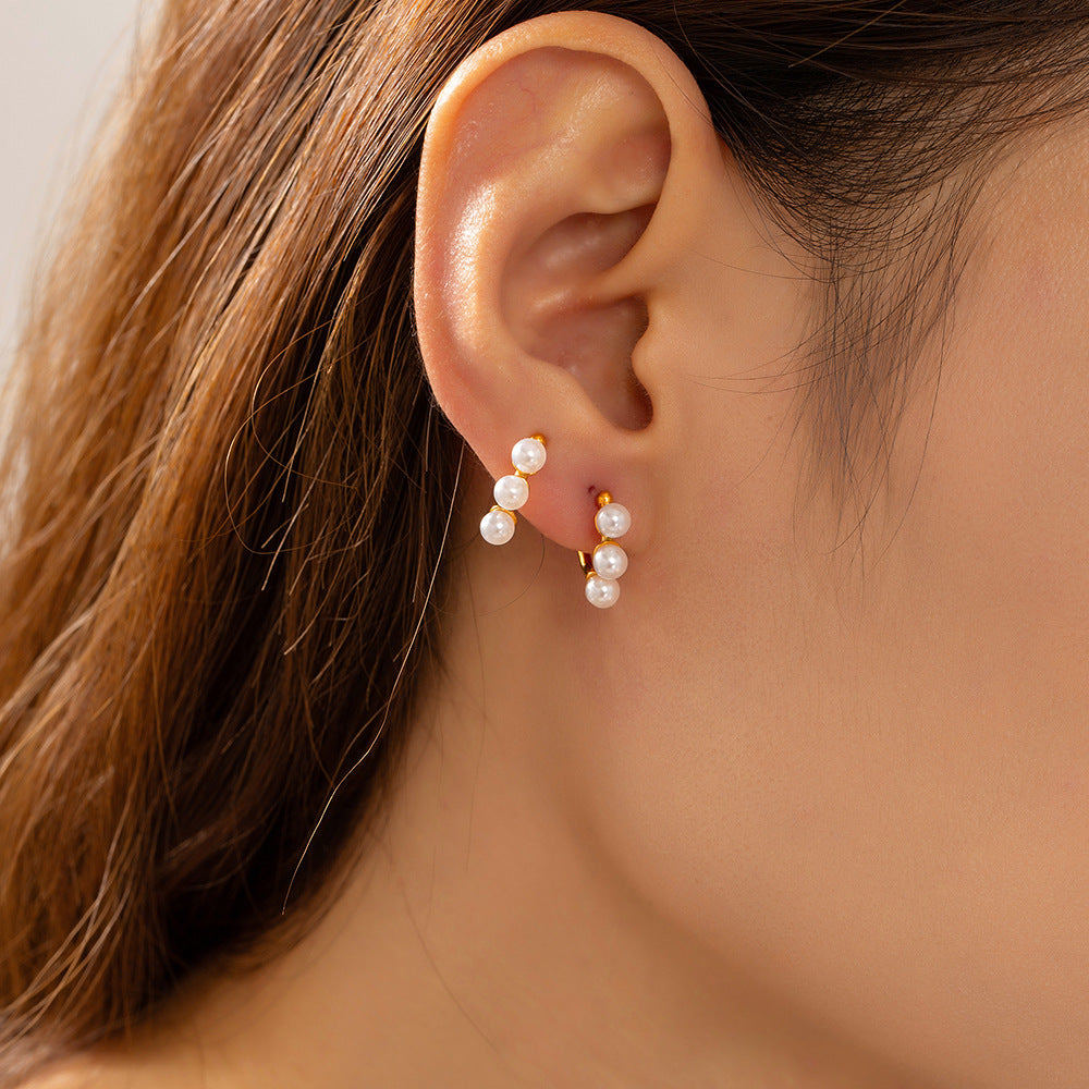 U-SHAPED INLAID IMITATION PEARL EARRINGS