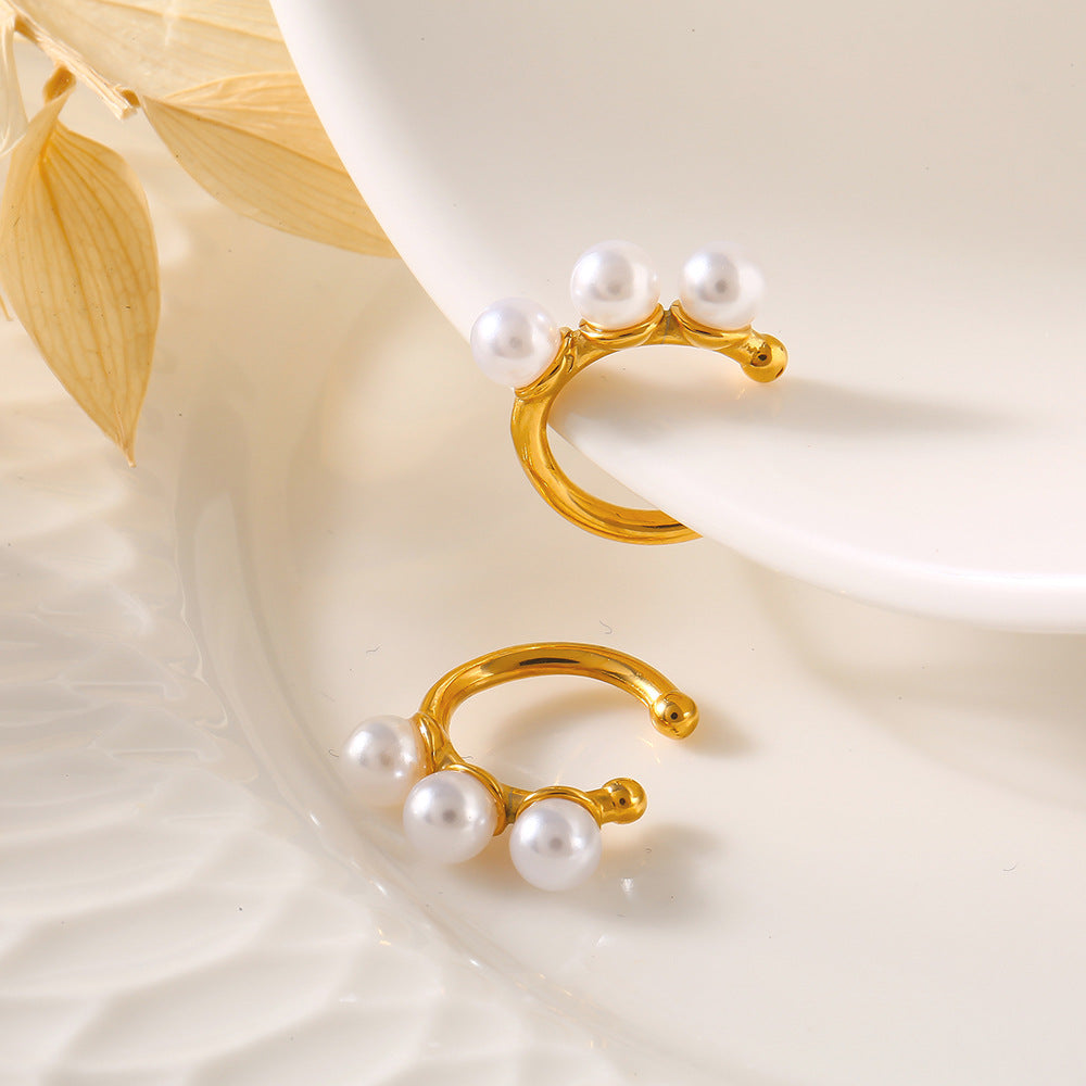 U-SHAPED INLAID IMITATION PEARL EARRINGS