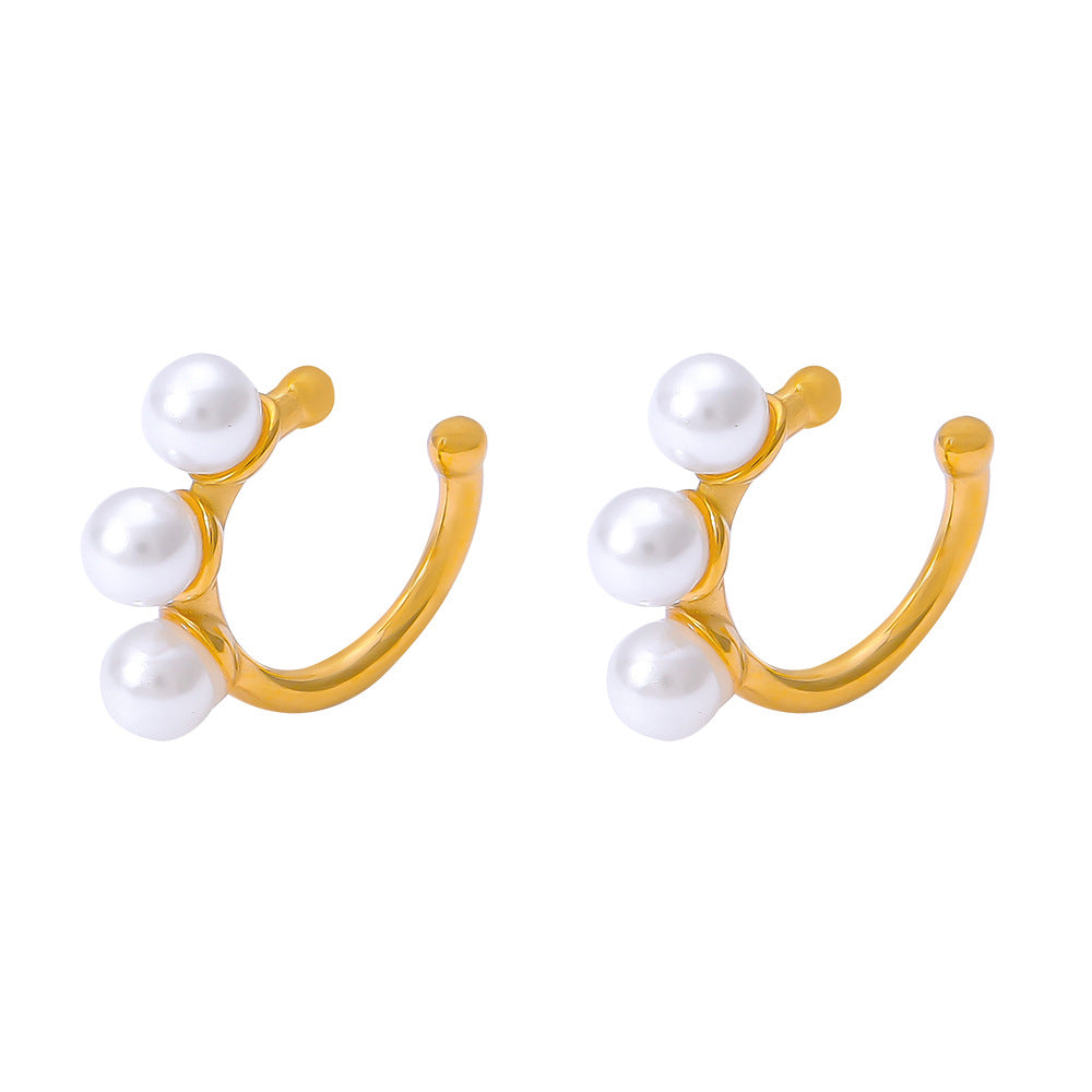 U-SHAPED INLAID IMITATION PEARL EARRINGS