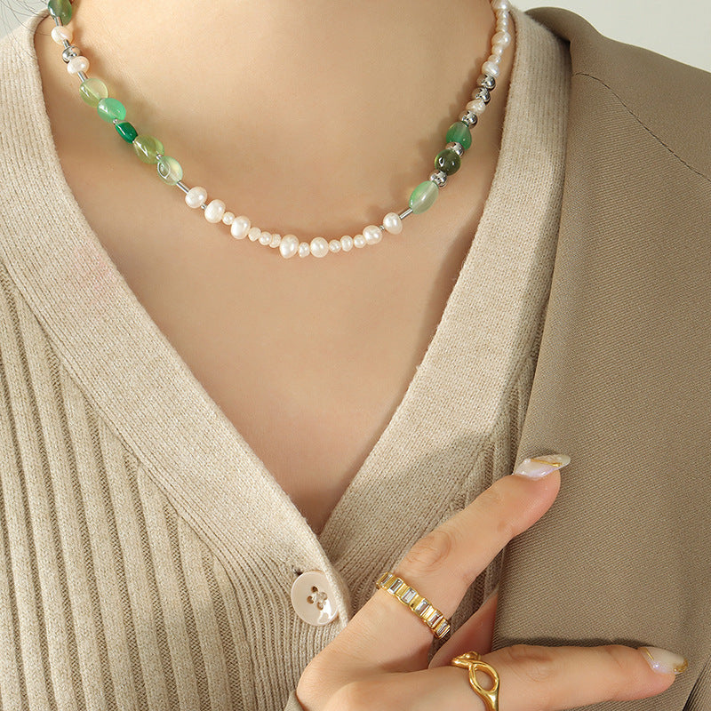 UNIQUE NATURAL STONE PEARL PATCHWORK NECKLACE