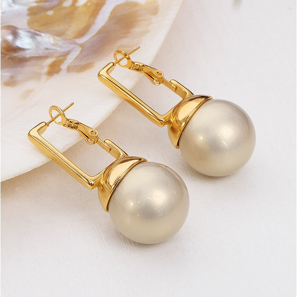 SQUARE BUCKLE ROUND COLORED BEAD EARRINGS