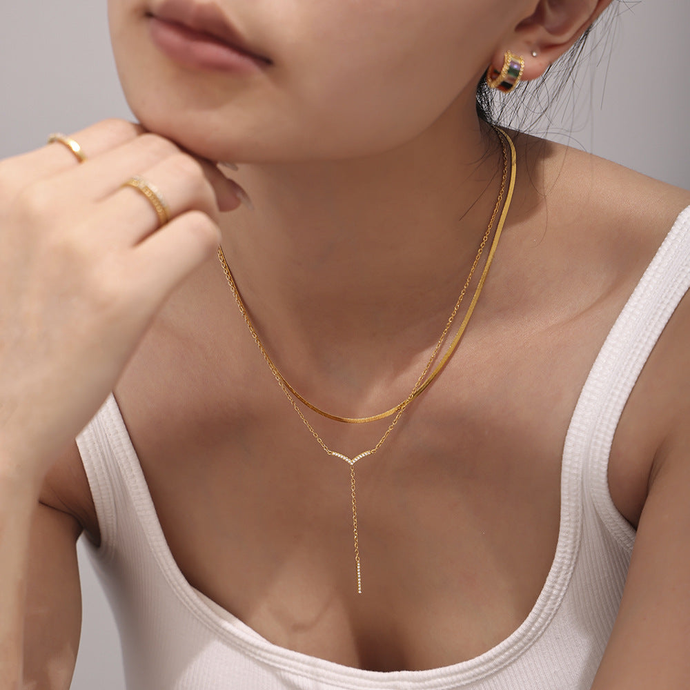V-SHAPED TASSEL LONG STRIP INLAID WITH ZIRCON NECKLACE