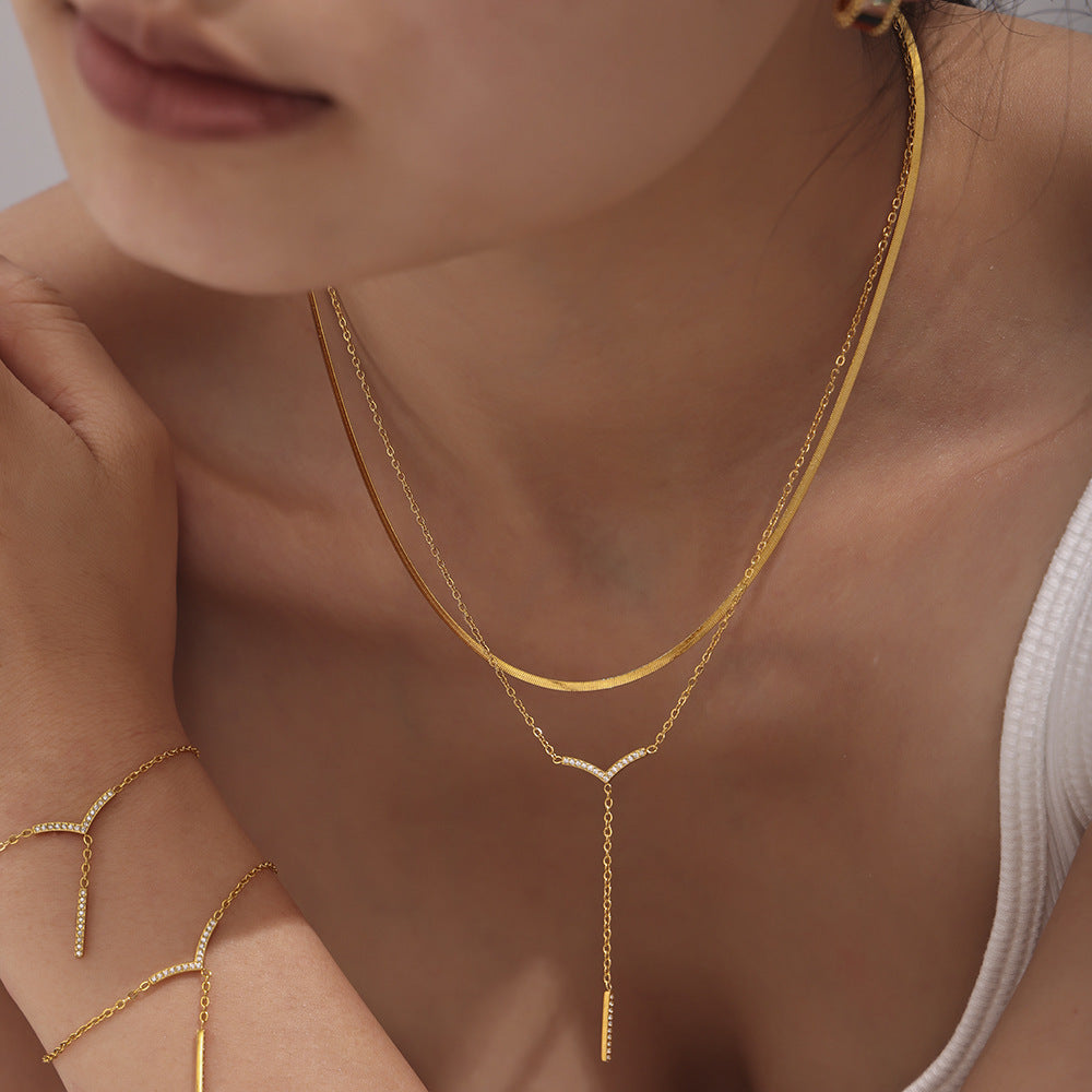 V-SHAPED TASSEL LONG STRIP INLAID WITH ZIRCON NECKLACE