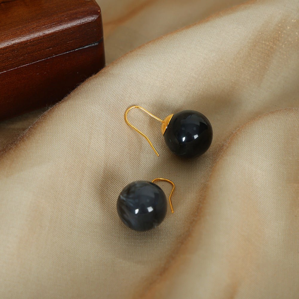 VINTAGE LIGHT LUXURY STYLE ROUND BEAD EARRINGS