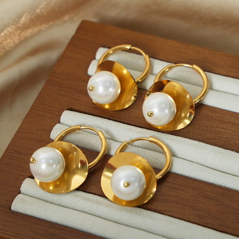 VINTAGE PEARL PENDANT EARRINGS WITH EAR LOOPS