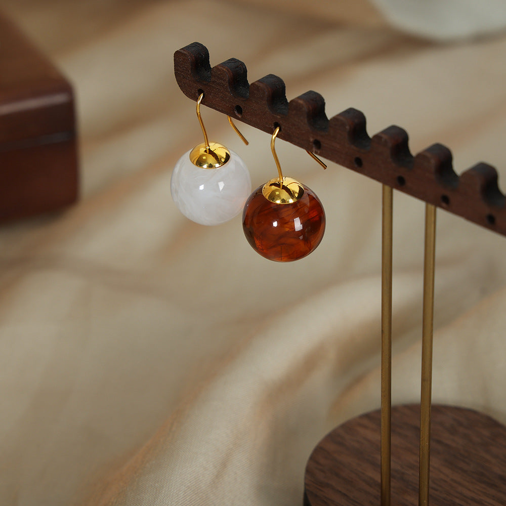 VINTAGE LIGHT LUXURY STYLE ROUND BEAD EARRINGS