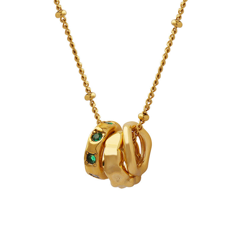 Vintage Pendant Inlaid Green Zircon Necklace