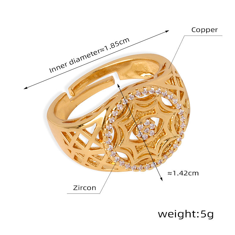 Vintage Round Hollow Shiny Stone Open Ring