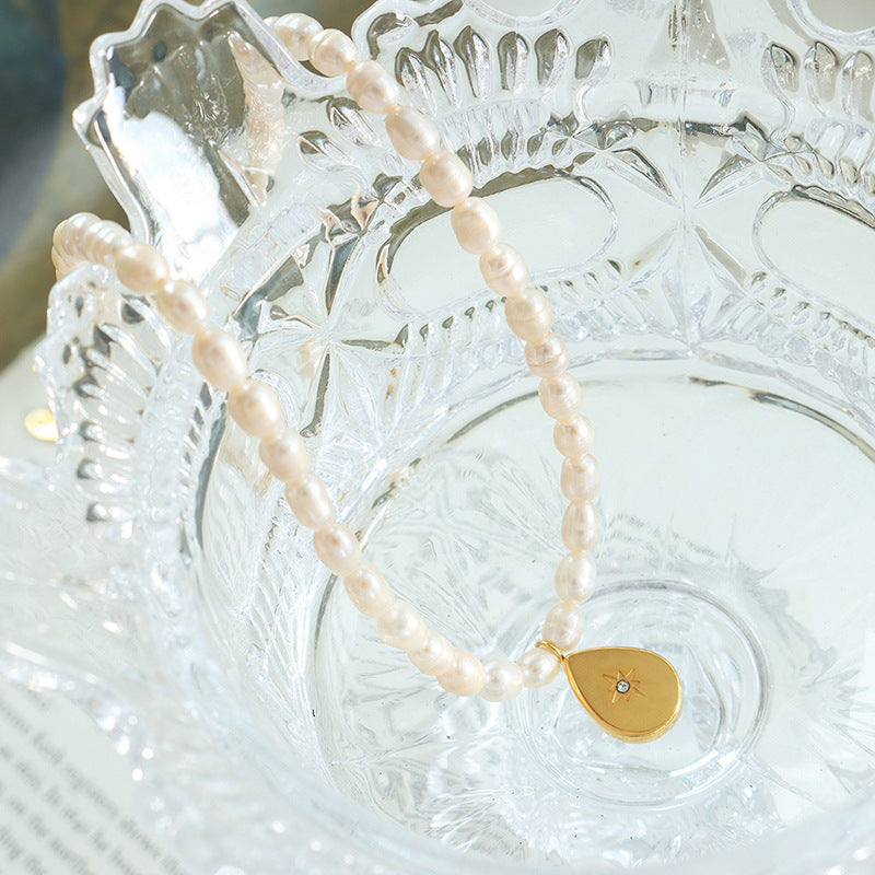 WATER DROPLET SHAPED SUN PEARL NECKLACE