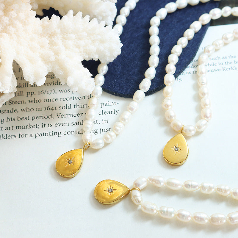 WATER DROPLET SHAPED SUN PEARL NECKLACE