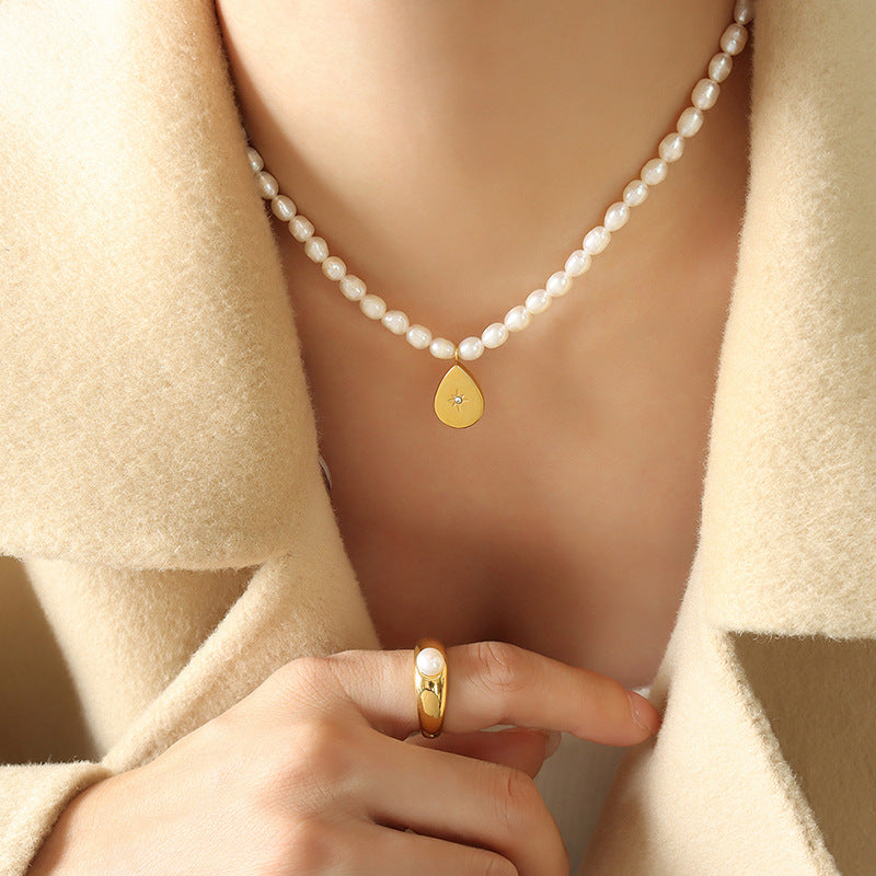 WATER DROPLET SHAPED SUN PEARL NECKLACE