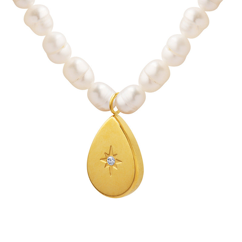 WATER DROPLET SHAPED SUN PEARL NECKLACE