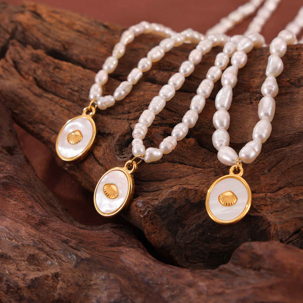 WHITE SHELL WATER PEARL NECKLACE