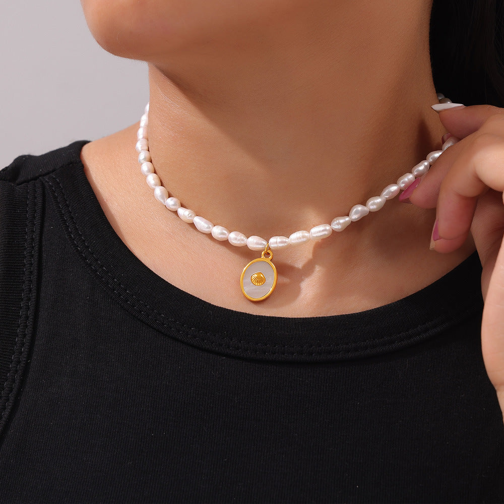 WHITE SHELL WATER PEARL NECKLACE