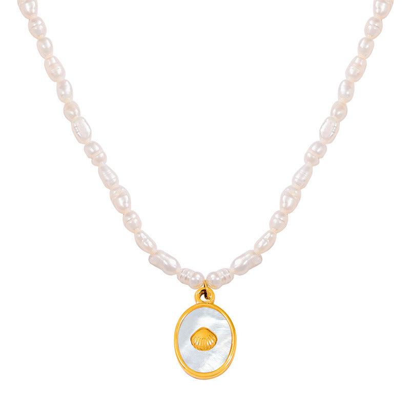 WHITE SHELL WATER PEARL NECKLACE