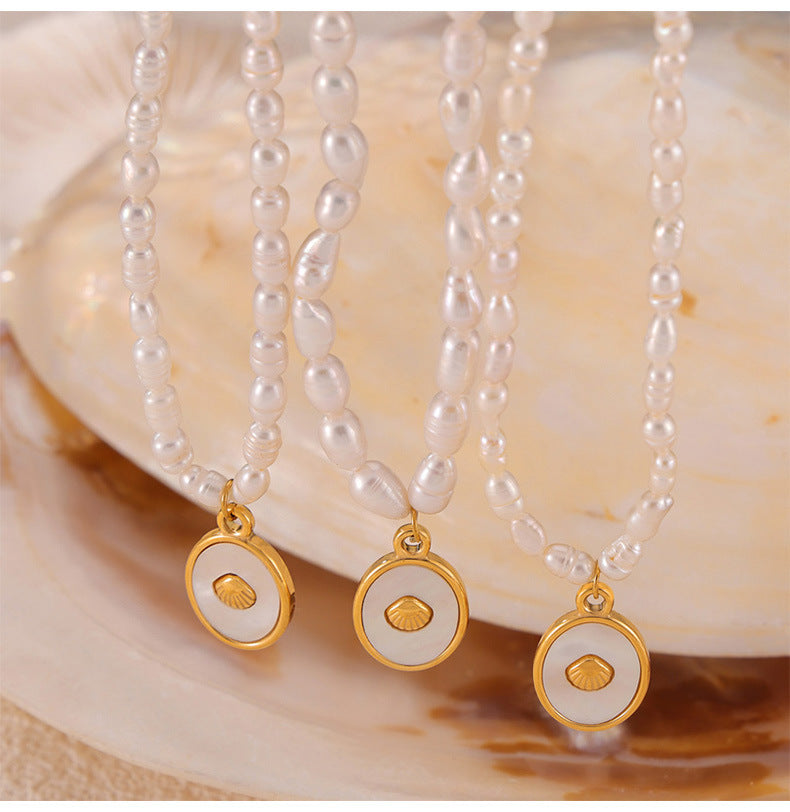 WHITE SHELL WATER PEARL NECKLACE