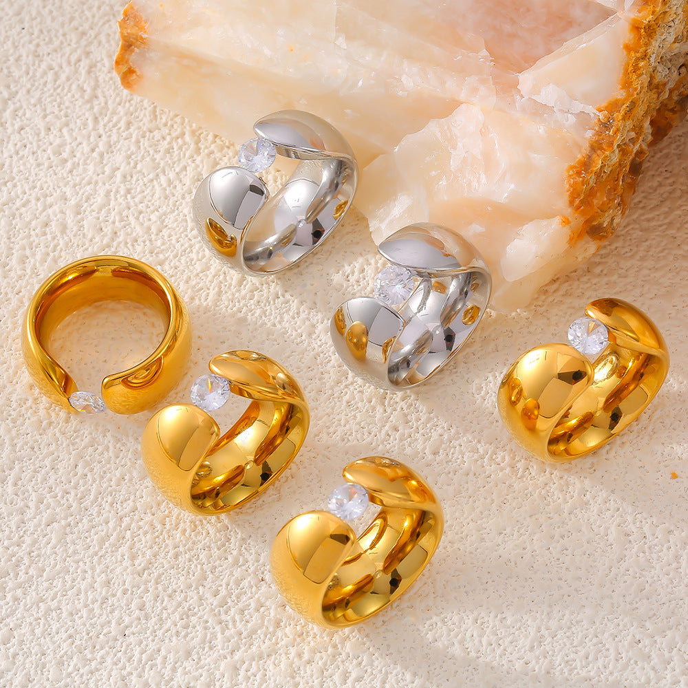 Wide Clip Shiny Stone Ring