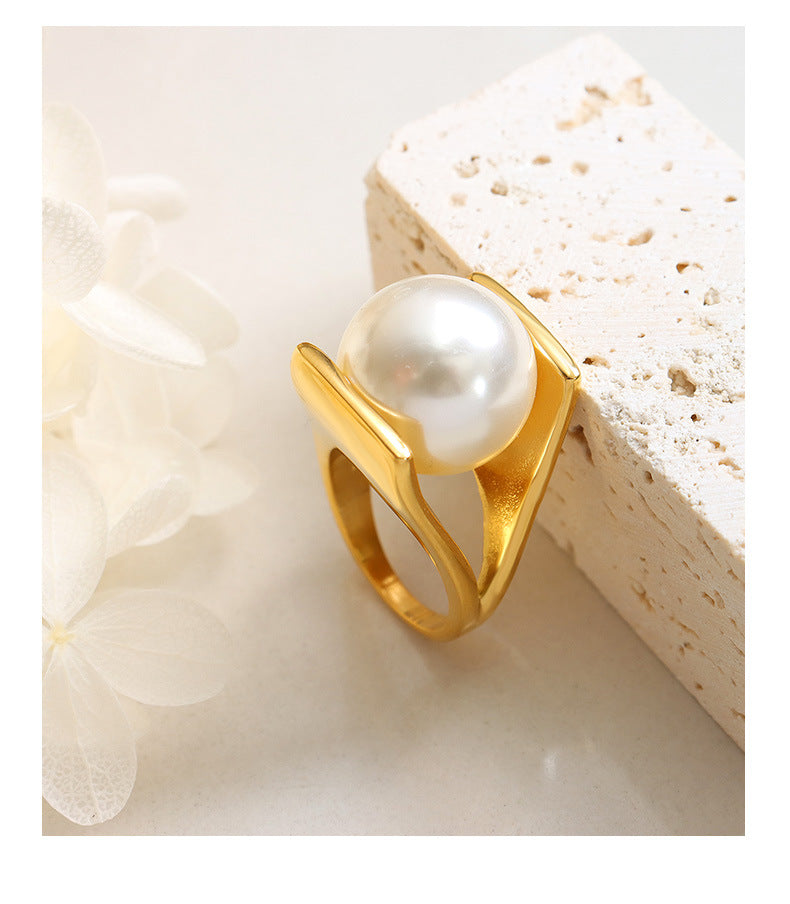 Y-shaped pearl unique style ring