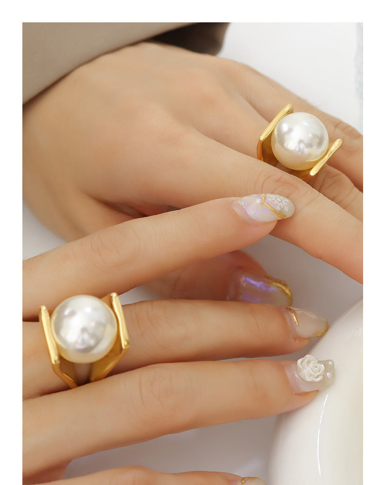 Y-shaped pearl unique style ring