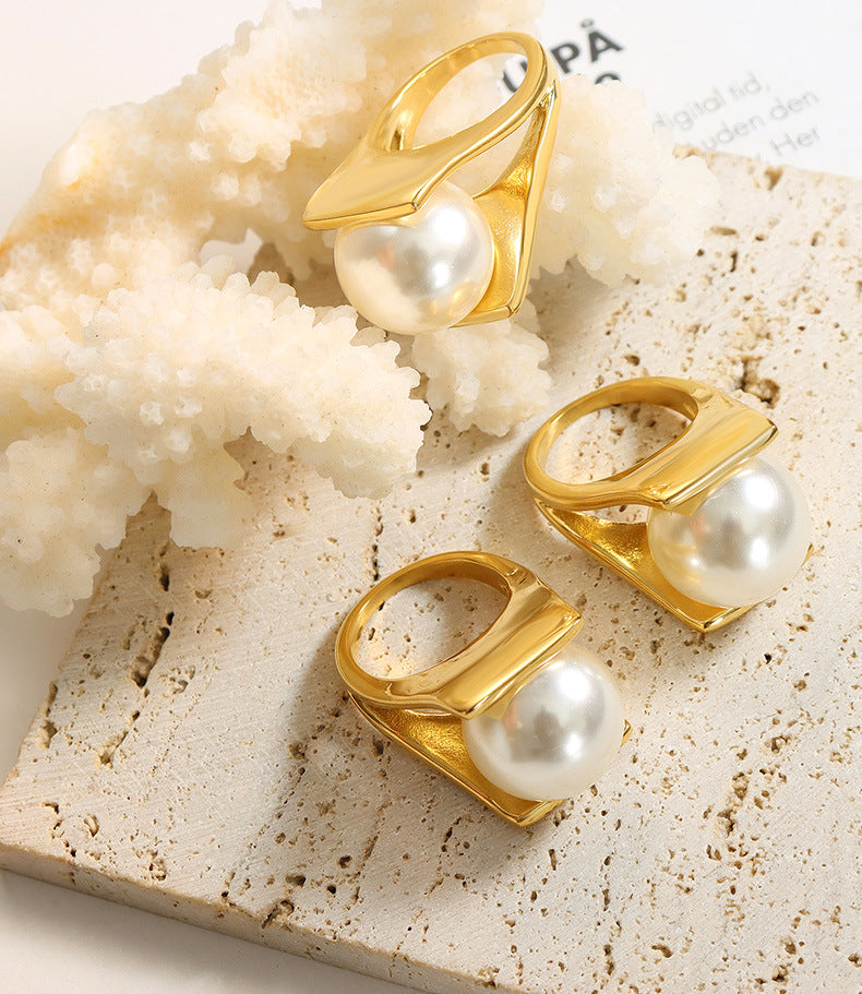 Y-shaped pearl unique style ring