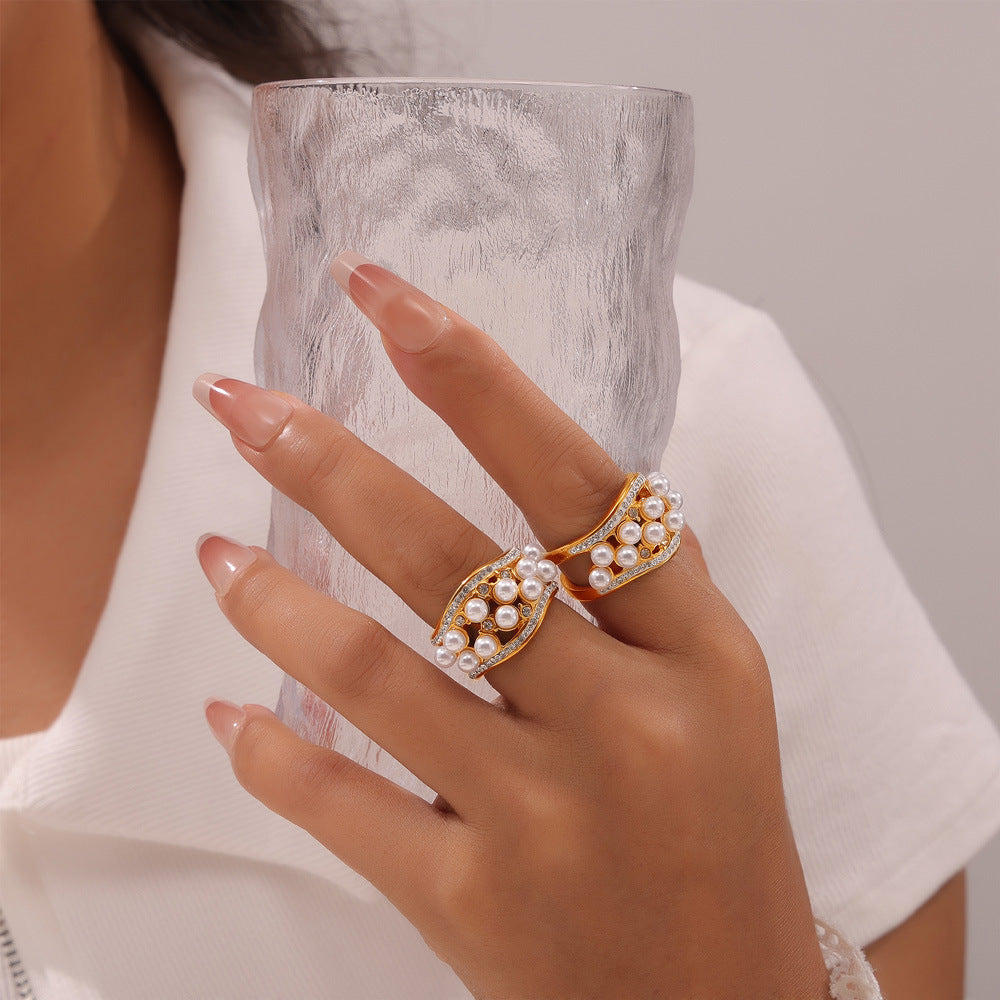 ZIRCON INLAID PEARL RING