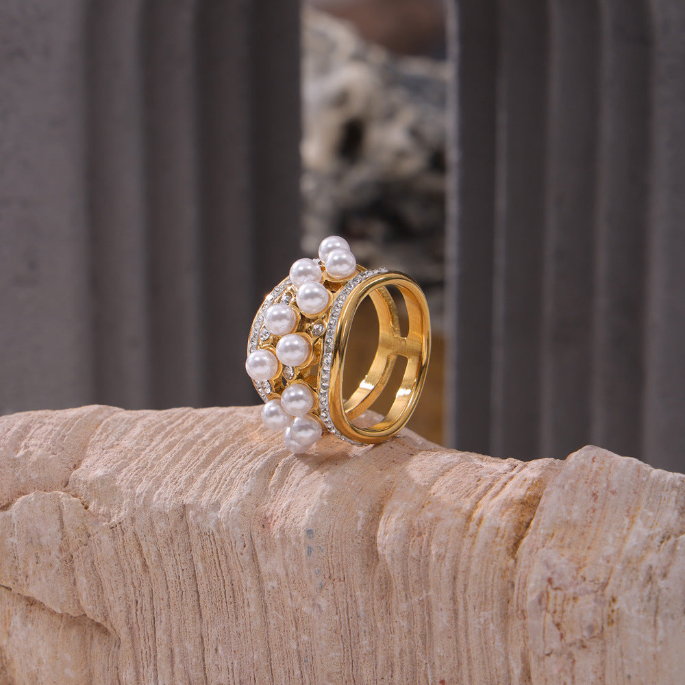 ZIRCON INLAID PEARL RING