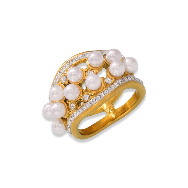 ZIRCON INLAID PEARL RING