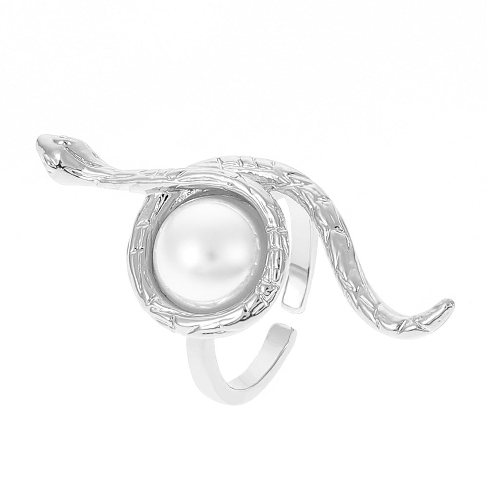 ins personality niche design snake wrapped pearl open ring