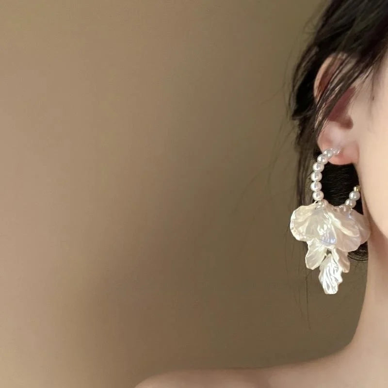 light luxury Petal Pearl Earrings for Women | Engagement