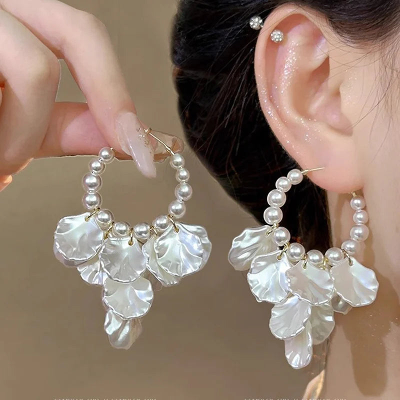 light luxury Petal Pearl Earrings for Women | Engagement