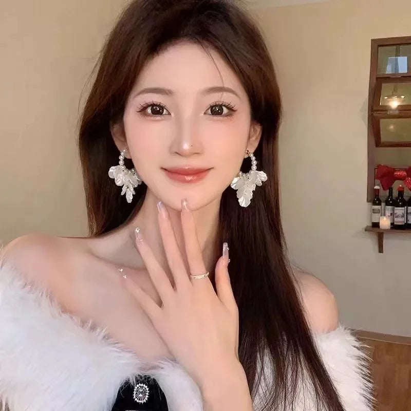 light luxury Petal Pearl Earrings for Women | Engagement