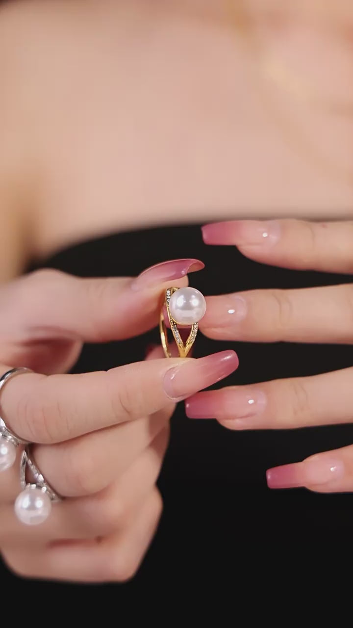Shiny Stone Pearl Ring