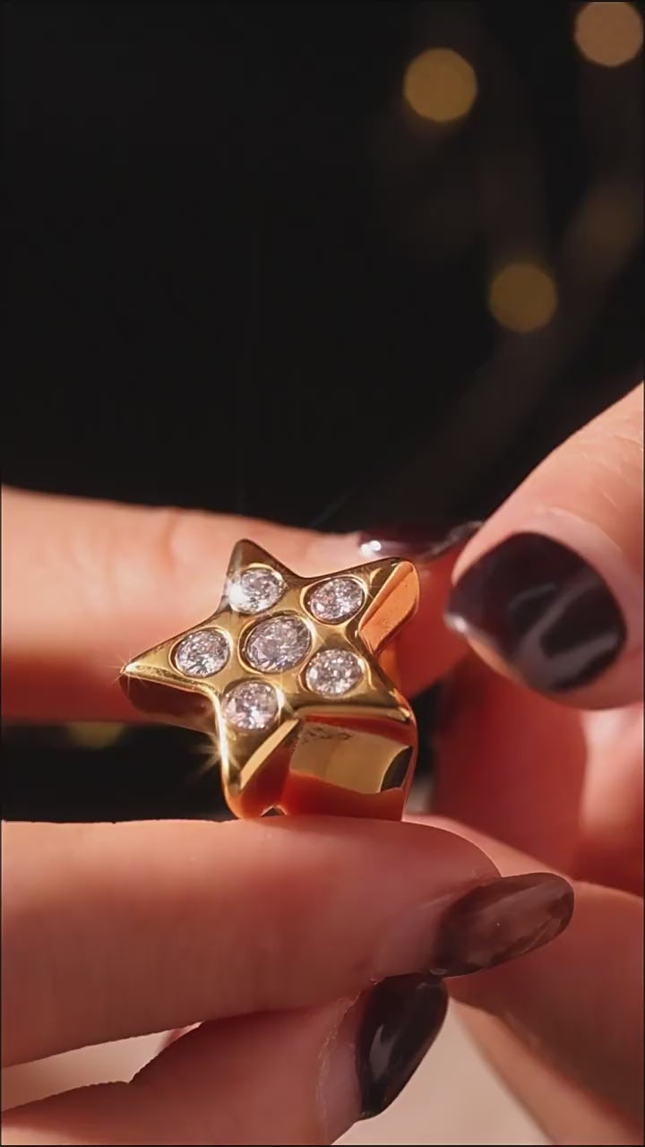 Pentagram Shiny Stone Adjustable Ring