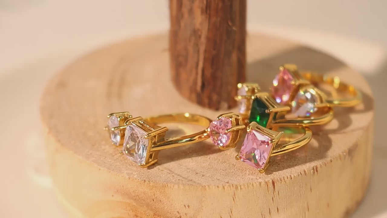 Sparkling Colored Stone Open Ring