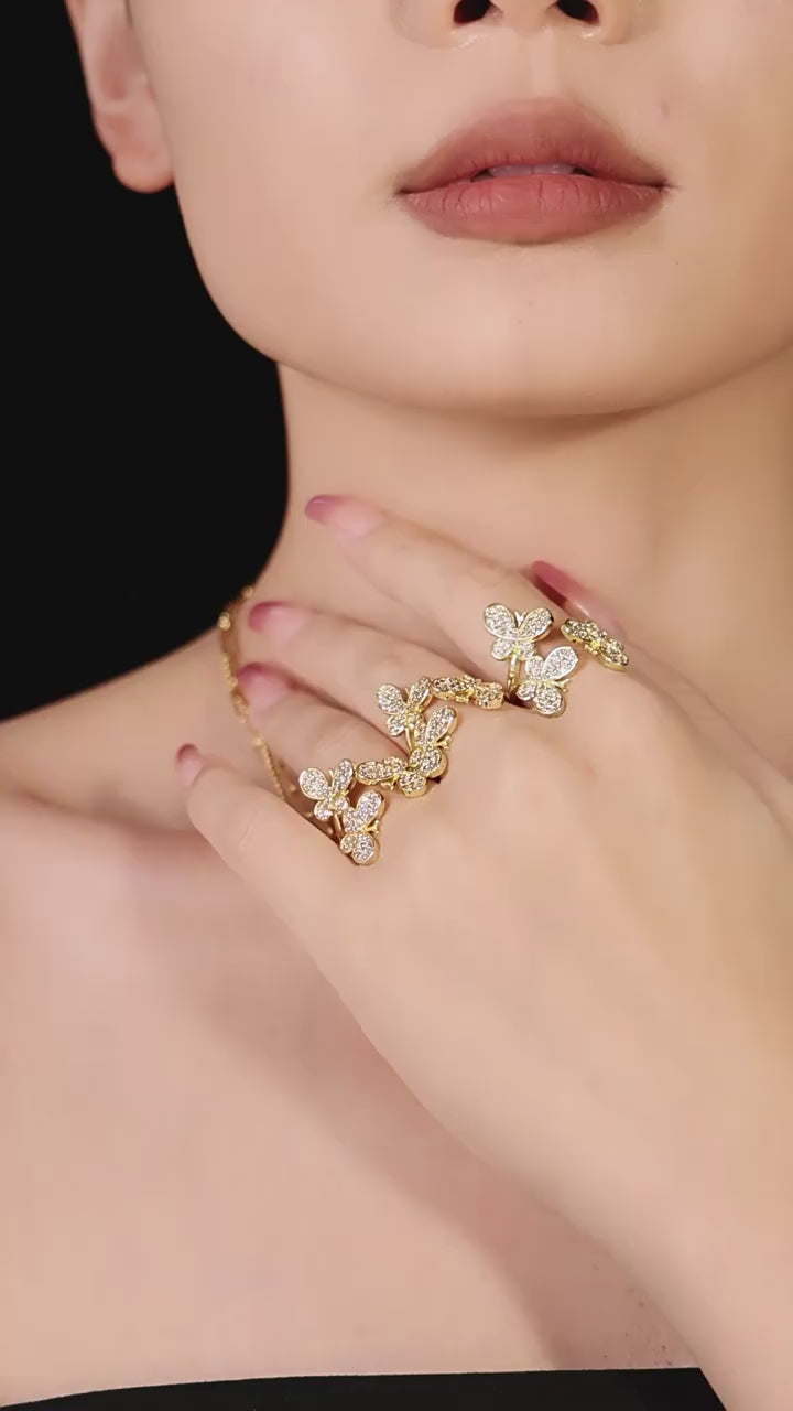 Butterfly Flower Sparkling Stone Open Ring